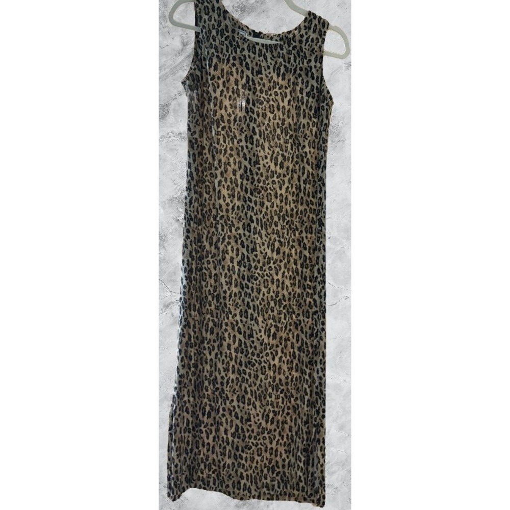 Karin Stevens Petites Vintage Leopard Print Rayon Maxi Dress Sleeveless Brown 4P